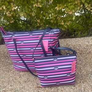 Stylish Pink and Blue Striped Women's Bag Set